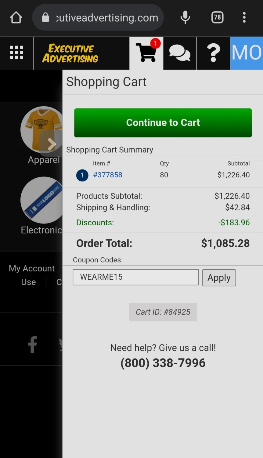 Executive Advertising checkout page showing Executive Advertising coupon code box | Screenshot taken by SimplyCodes community member on Aug 25, 2023