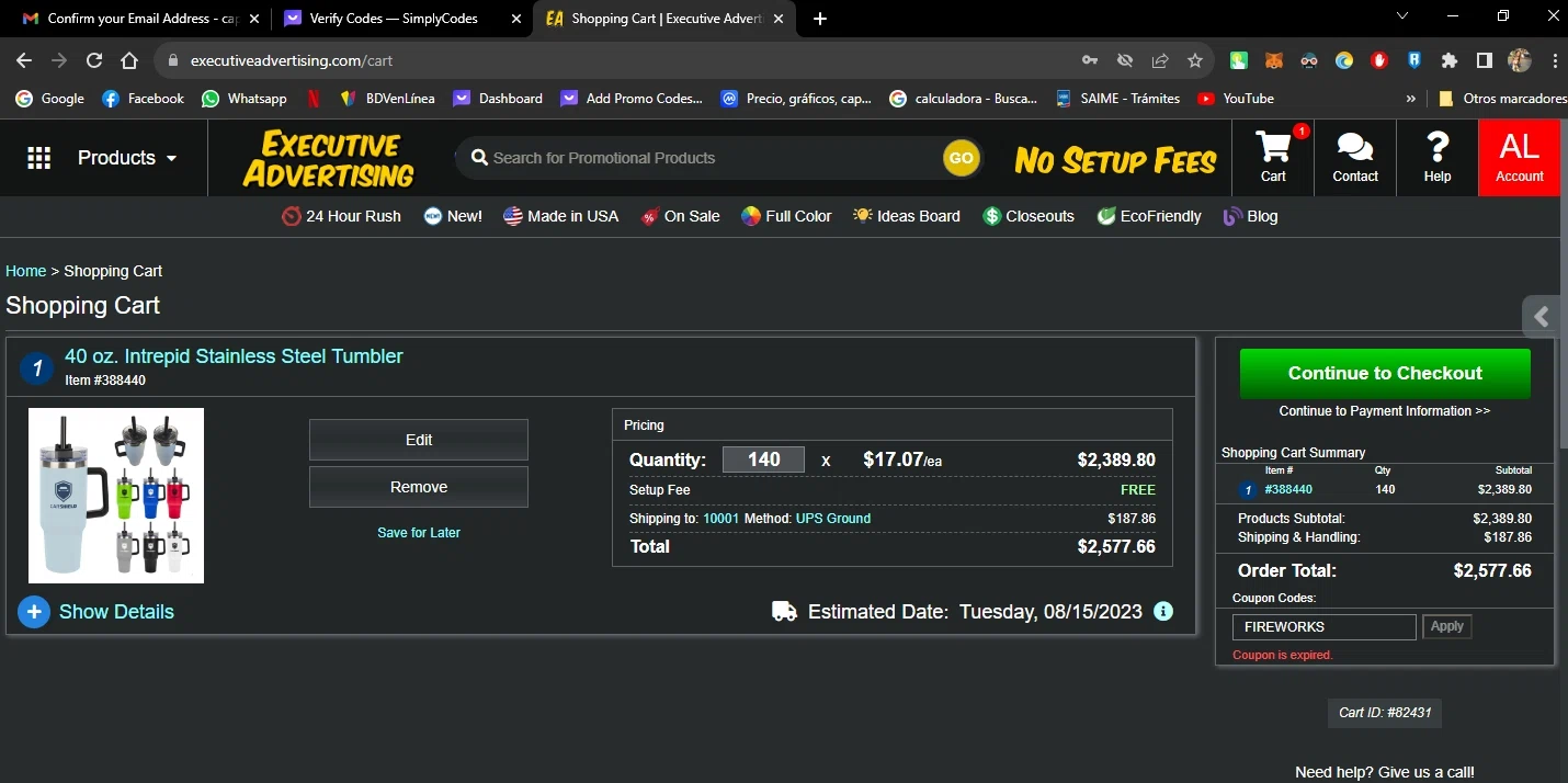 Executive Advertising checkout page showing Executive Advertising coupon code box | Screenshot taken by SimplyCodes community member on Aug 3, 2023