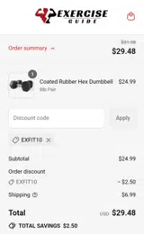 EXFIT10 coupon verification screenshot