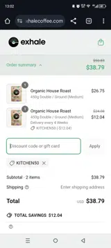 Kitchen50 coupon verification screenshot