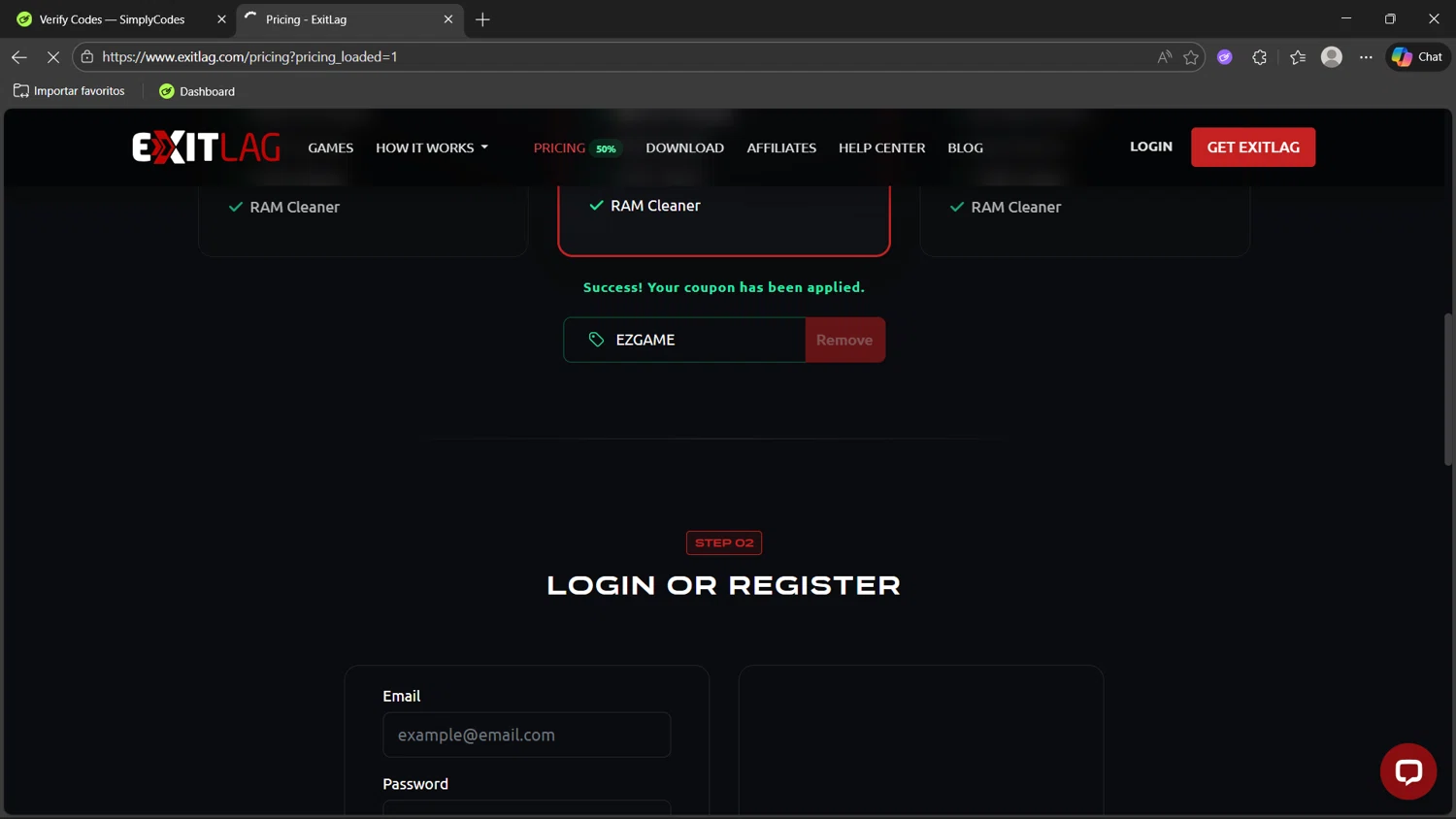 ExitLag checkout page showing ExitLag discount code box | Screenshot taken by SimplyCodes community member on Feb 5, 2026