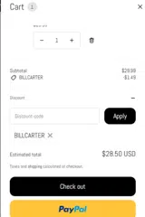 BILLCARTER coupon verification screenshot