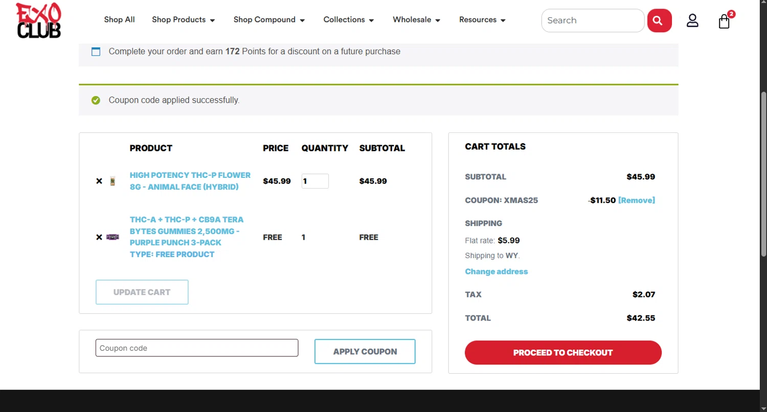 EXO Club checkout page showing EXO Club coupon code box | Screenshot taken by SimplyCodes community member on Dec 5, 2025