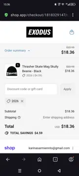 Exodus Ride Shop coupon verification screenshot