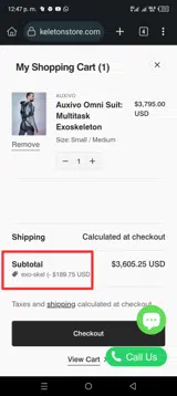 The Exoskeleton Store coupon verification screenshot