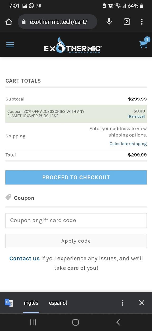 Exothermic Technologies checkout page showing Exothermic Technologies promo code box | Screenshot taken by SimplyCodes community member on Sep 15, 2023