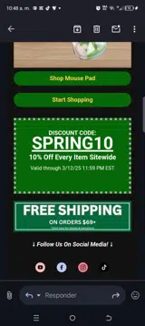 Spring10 coupon verification screenshot