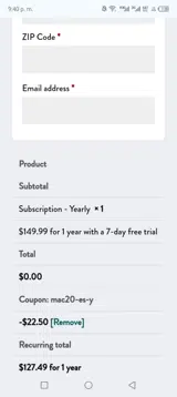 Mac20 coupon verification screenshot