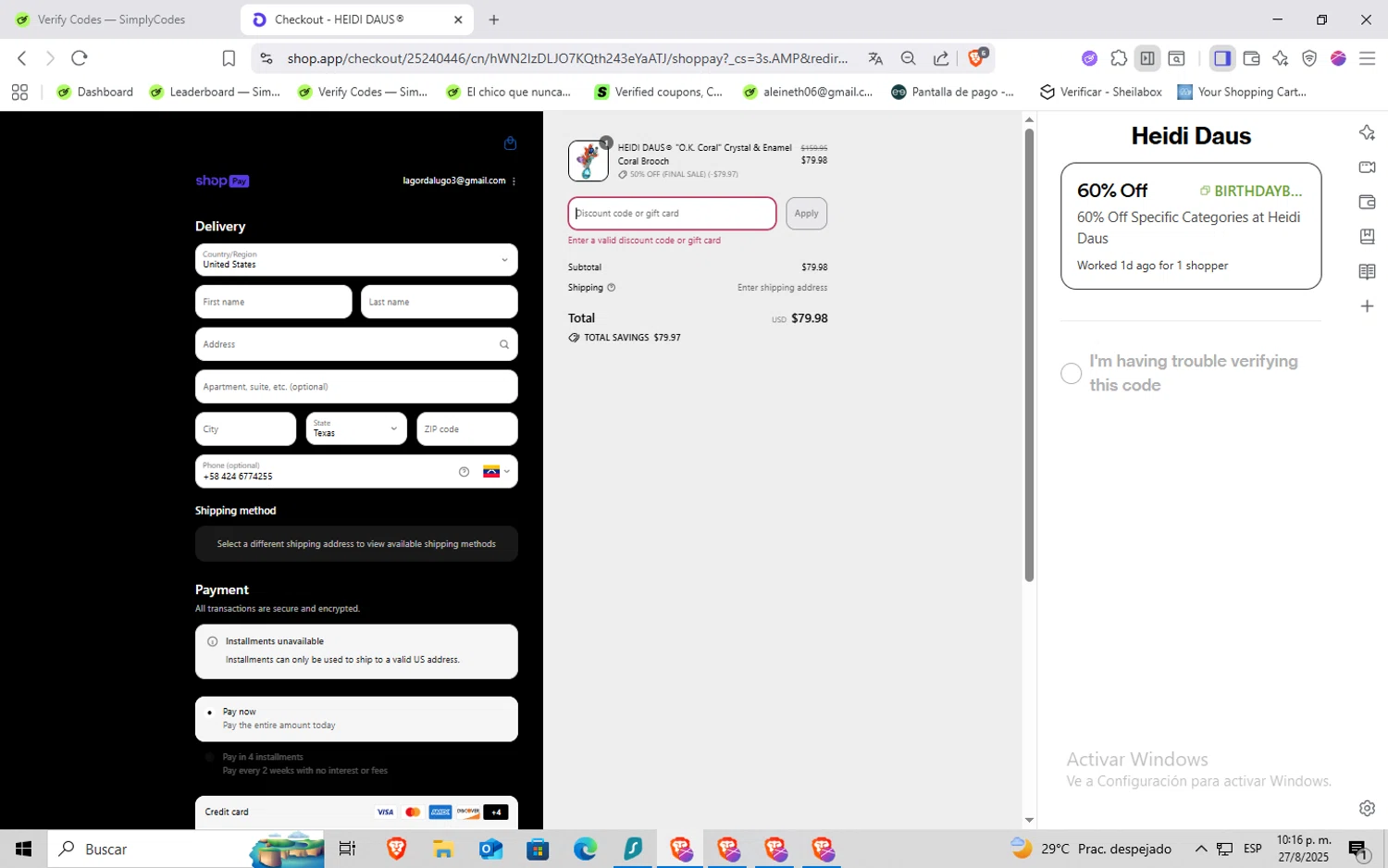Expedia coupon code screenshot showing code CFCANCUN10 applied at Expedia checkout page. Uploaded by SimplyCodes community member Puta_madre10 on Aug 28, 2025