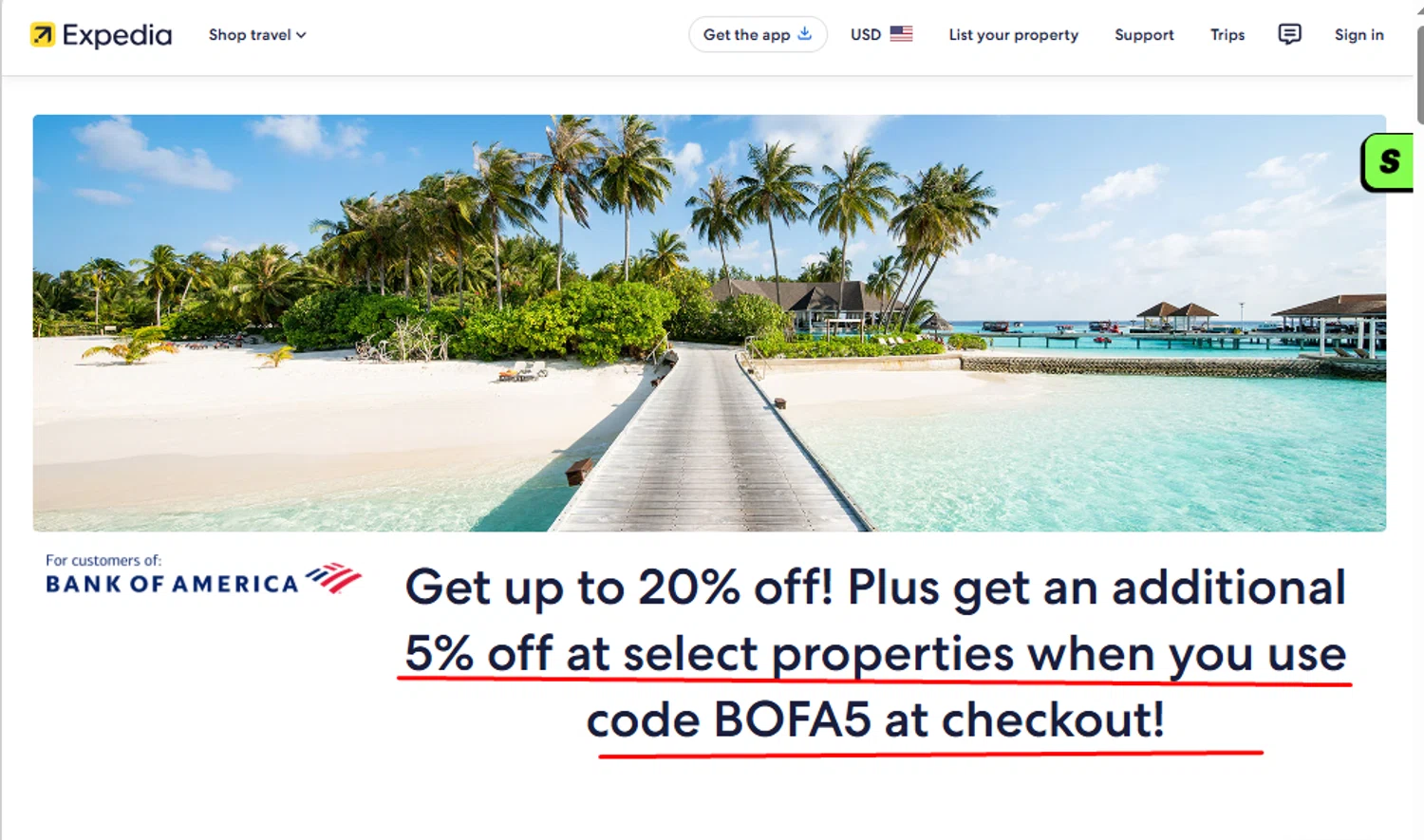 Expedia coupon code screenshot showing code BOFA5 applied at Expedia checkout page. Uploaded by SimplyCodes community member Mikasa23 on Aug 27, 2025