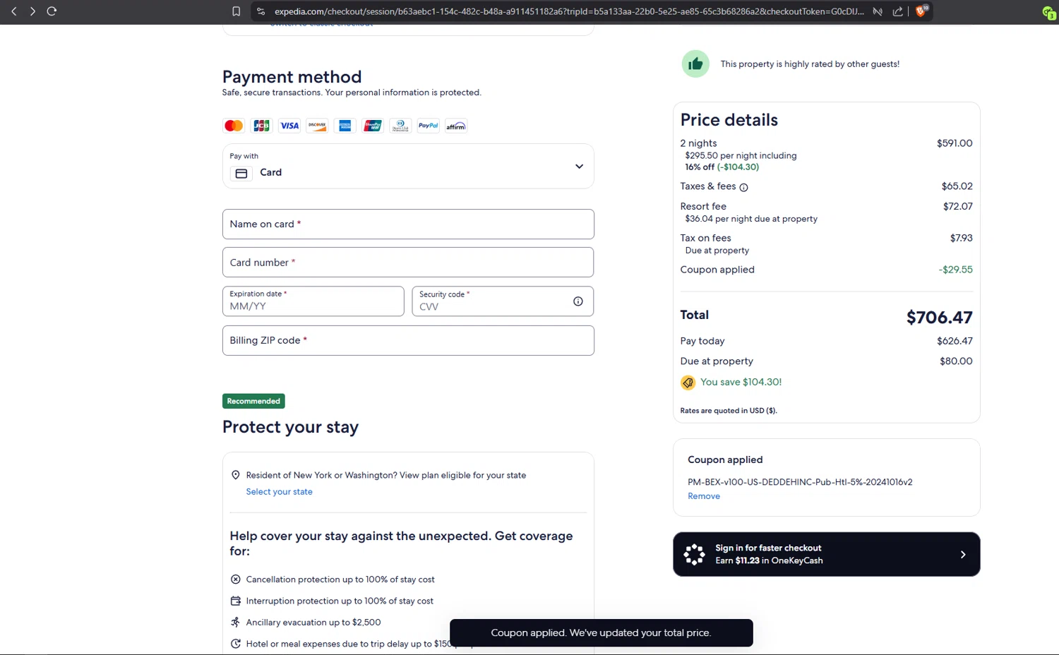 Expedia coupon code screenshot showing code DEDDEH applied at Expedia checkout page. Uploaded by SimplyCodes community member vctr7w7x on Apr 30, 2025