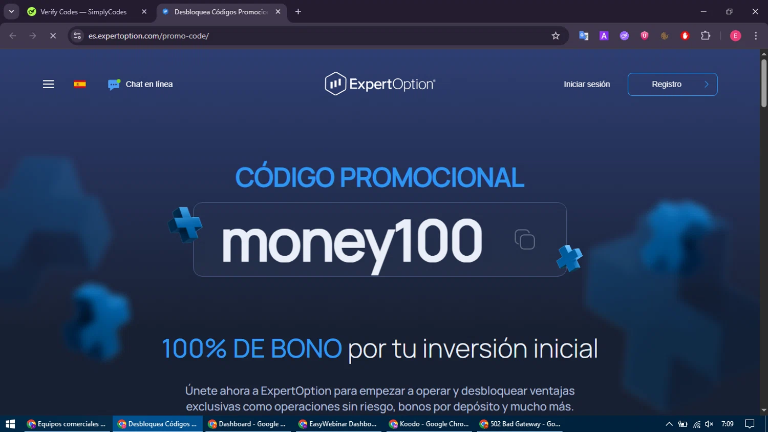 Expert Option promo code screenshot showing code money1oo applied at Expert Option checkout page. Uploaded by SimplyCodes community member MightyNavigator742 on Sep 22, 2025