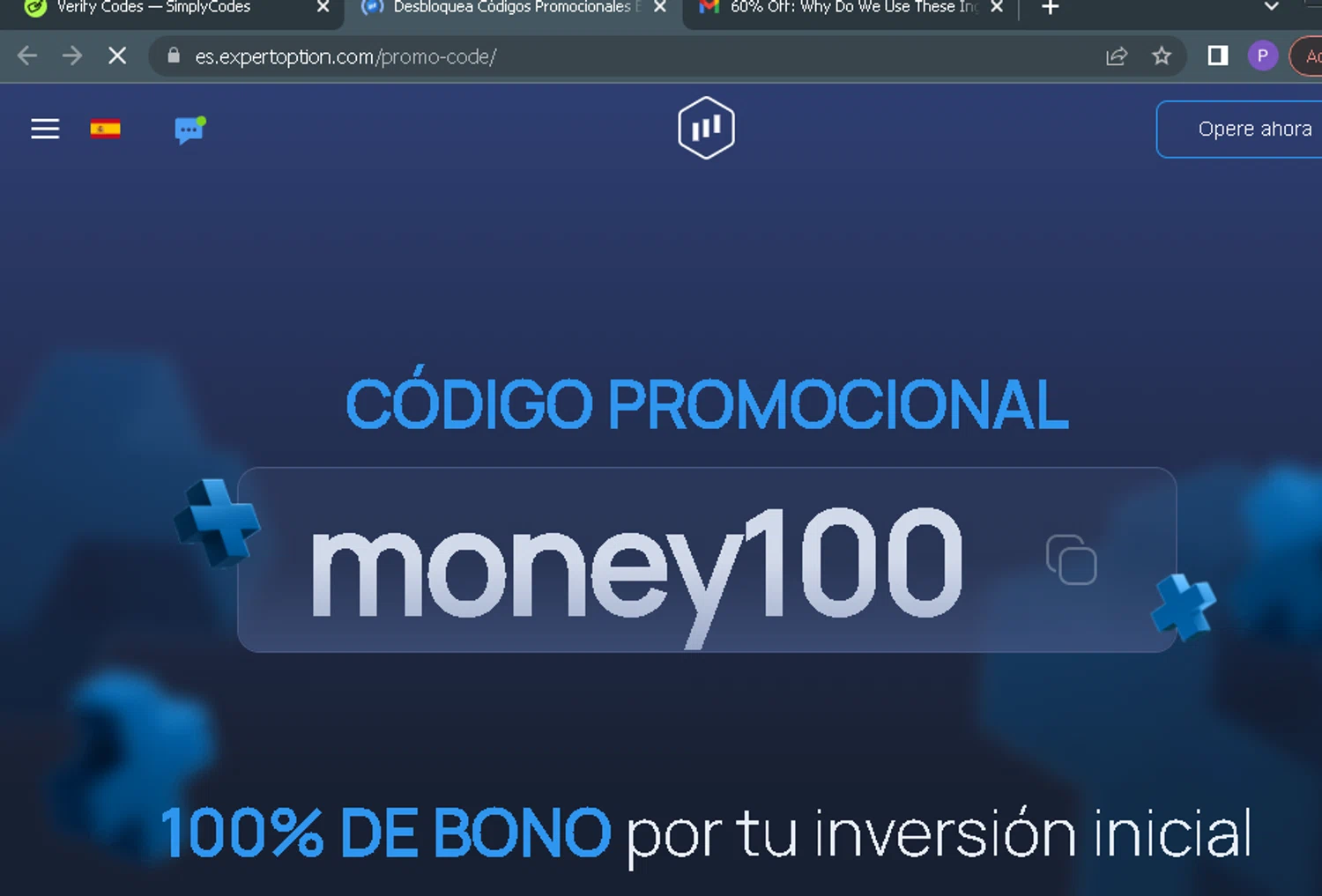 Expert Option promo code screenshot showing code money1oo applied at Expert Option checkout page. Uploaded by SimplyCodes community member ParisSmith on Jul 2, 2025