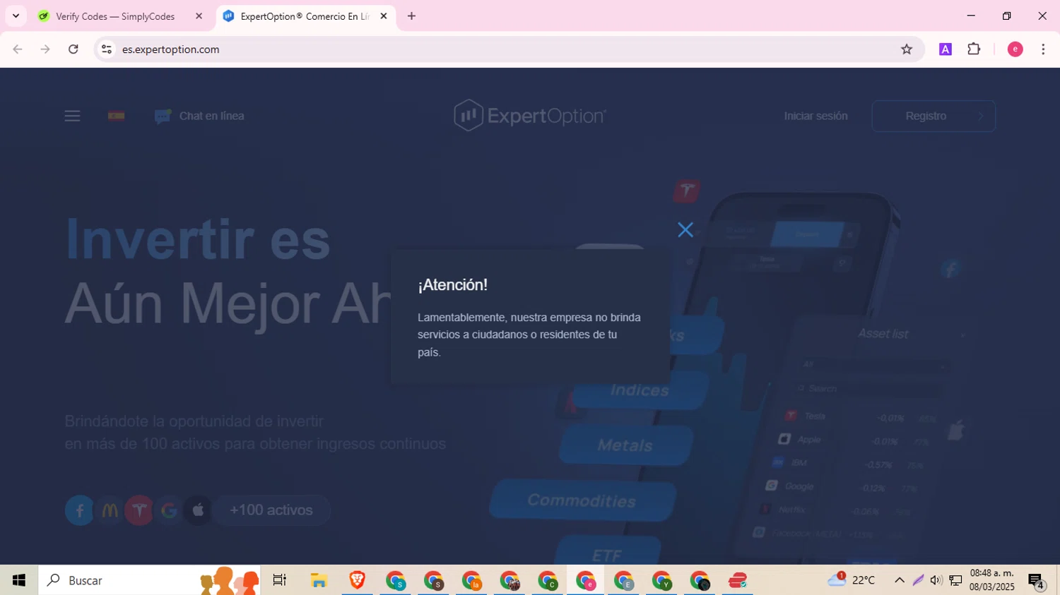 Expert Option promo code screenshot showing code IWD25 applied at Expert Option checkout page. Uploaded by SimplyCodes community member Haaland on Mar 8, 2025