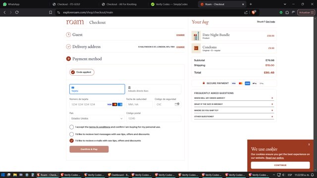 EXPLORE ROAM checkout page showing EXPLORE ROAM promo code box | Screenshot taken by SimplyCodes community member on Jan 18, 2025