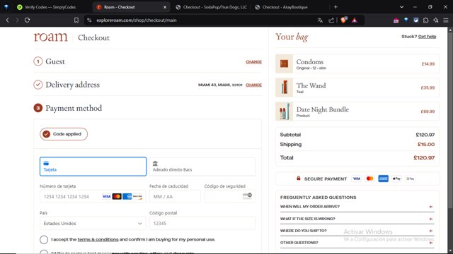 EXPLORE ROAM checkout page showing EXPLORE ROAM promo code box | Screenshot taken by SimplyCodes community member on Nov 10, 2024