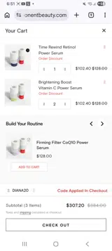 Diana20 coupon verification screenshot