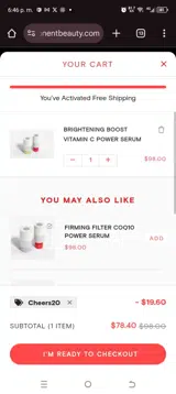 Cheers20 coupon verification screenshot