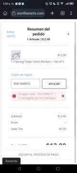 EFA-YARN15 coupon verification screenshot