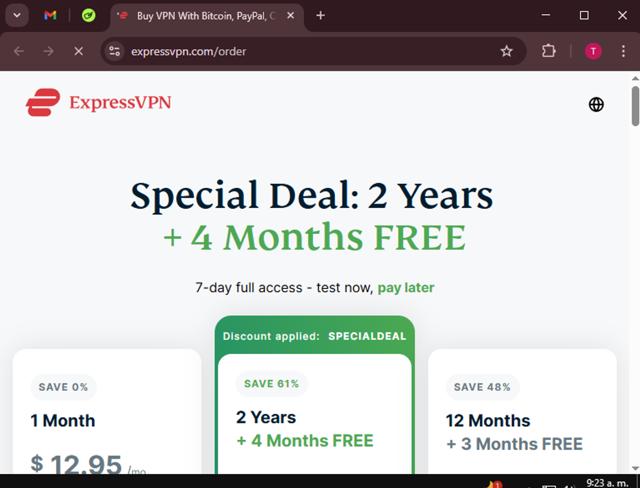 ExpressVPN checkout page showing ExpressVPN promo code box | Screenshot taken by SimplyCodes community member on Apr 7, 2025