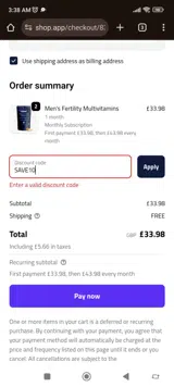 ExSeed Health coupon verification screenshot