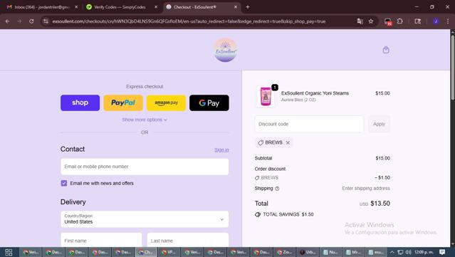 ExSoullent checkout page showing ExSoullent promo code box | Screenshot taken by SimplyCodes community member on Sep 26, 2025