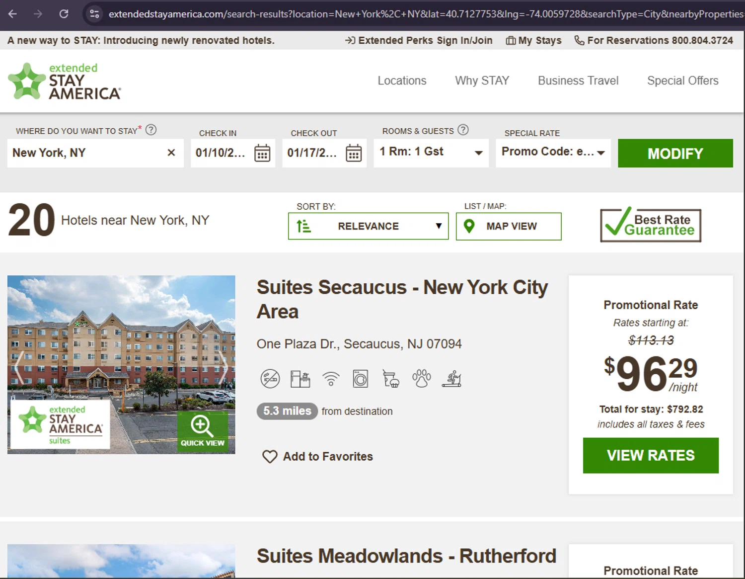 Extended Stay America promo code screenshot showing code ezahn applied at Extended Stay America checkout page. Uploaded by SimplyCodes community member MoneySage8222 on Jan 10, 2026