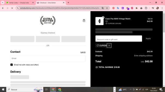 Extra Butter checkout page showing Extra Butter discount code box | Screenshot taken by SimplyCodes community member on Feb 14, 2025
