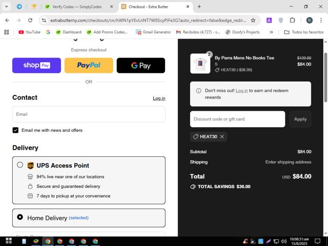 Extra Butter checkout page showing Extra Butter discount code box | Screenshot taken by SimplyCodes community member on Aug 15, 2025