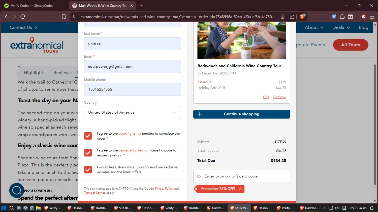 Extranomical promo code screenshot showing code FRIDAY25 applied at Extranomical checkout page. Uploaded by SimplyCodes community member Shizuku on Dec 22, 2025