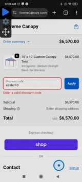 easter10 coupon verification screenshot