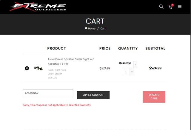 Extreme Outfitters checkout page showing Extreme Outfitters discount code box | Screenshot taken by SimplyCodes community member on Aug 5, 2025