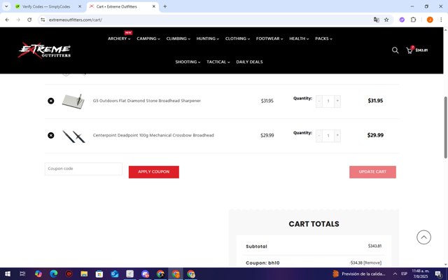 Extreme Outfitters checkout page showing Extreme Outfitters discount code box | Screenshot taken by SimplyCodes community member on Aug 7, 2025