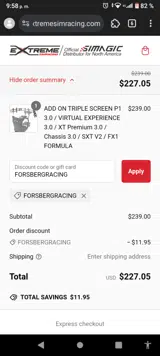 FORSBERGRACING coupon verification screenshot