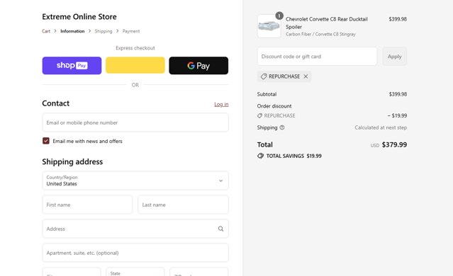 Extreme Online Store checkout page showing Extreme Online Store discount code box | Screenshot taken by SimplyCodes community member on Jul 28, 2025
