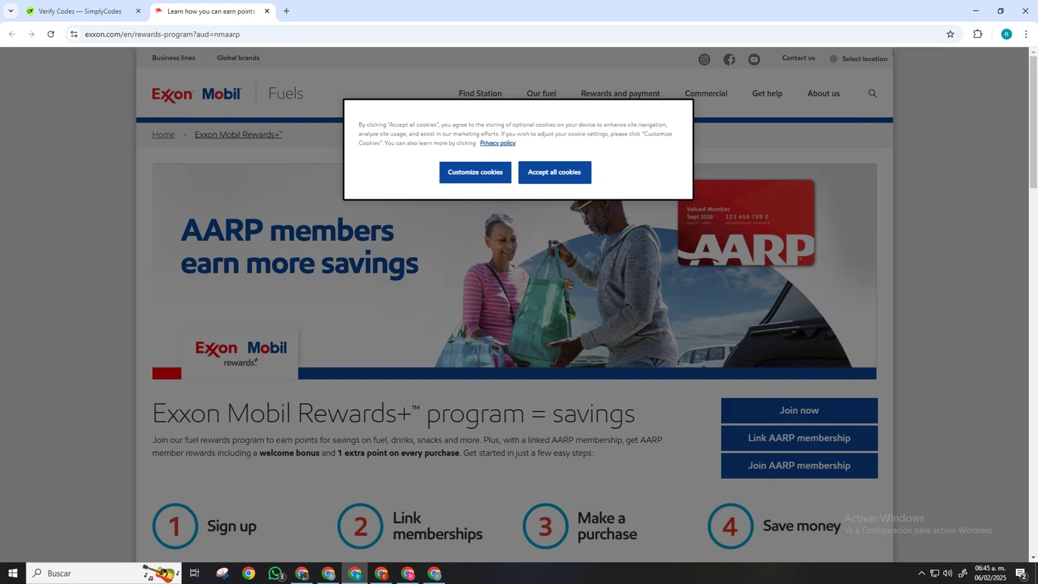 Exxon Mobil Rewards checkout page showing Exxon Mobil Rewards promo code box | Screenshot taken by SimplyCodes community member on Feb 6, 2025