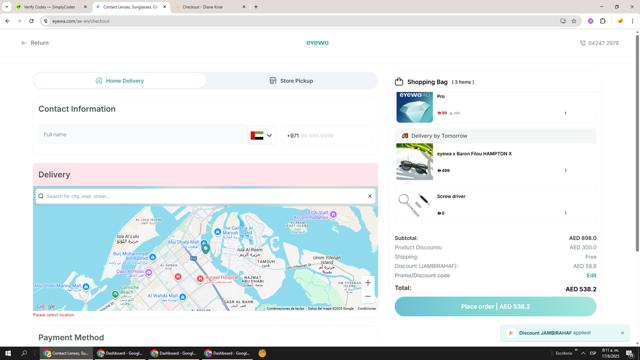 Eyewa checkout page showing Eyewa promo code box | Screenshot taken by SimplyCodes community member on Aug 17, 2025