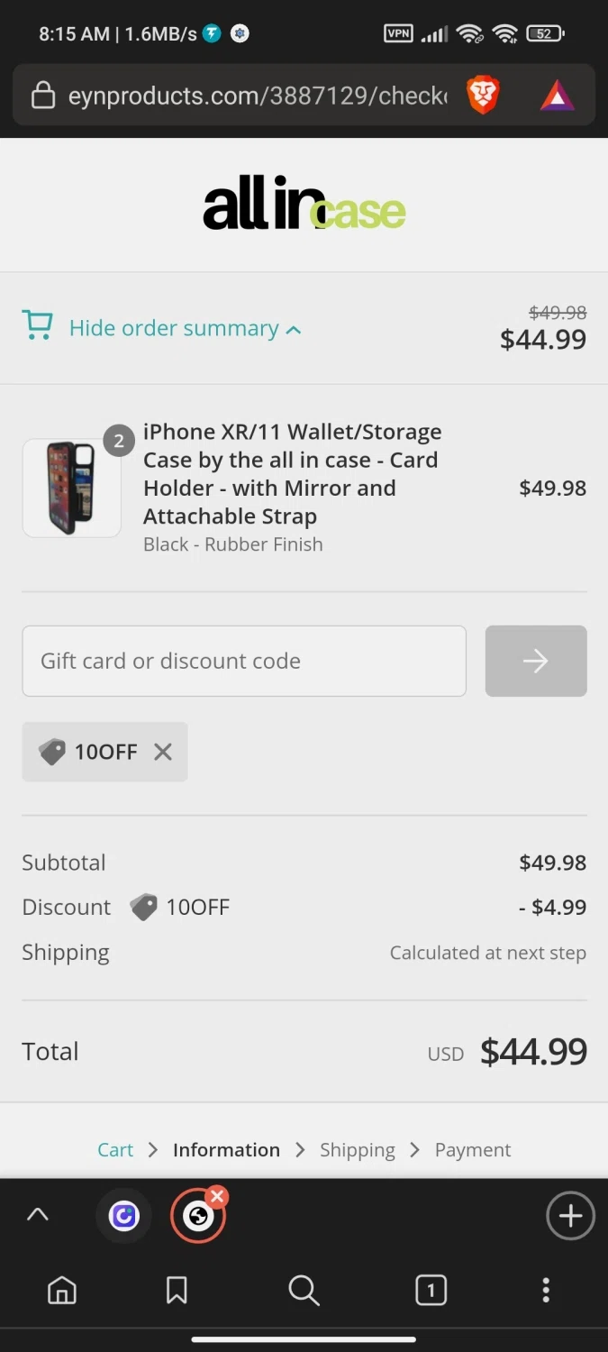EYN Products checkout page showing EYN Products promo code box | Screenshot taken by SimplyCodes community member on Jun 27, 2022