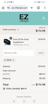 BF50 coupon verification screenshot
