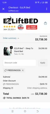 EZ Lift Bed coupon verification screenshot