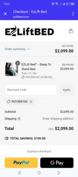 EZ Lift Bed coupon verification screenshot