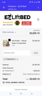 EZ Lift Bed coupon verification screenshot