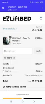 EZ Lift Bed coupon verification screenshot