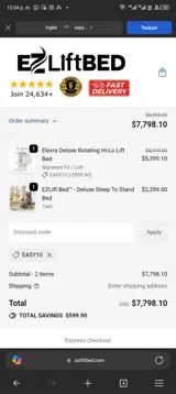 EZ Lift Bed coupon verification screenshot