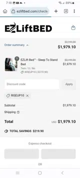 EZ Lift Bed coupon verification screenshot