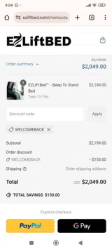 EZ Lift Bed coupon verification screenshot