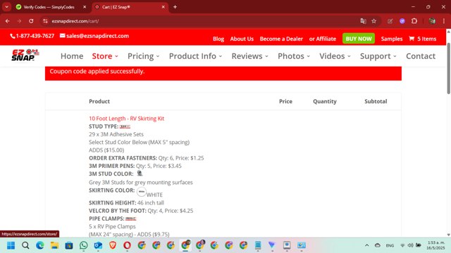 EZ Snap checkout page showing EZ Snap coupon code box | Screenshot taken by SimplyCodes community member on May 16, 2025
