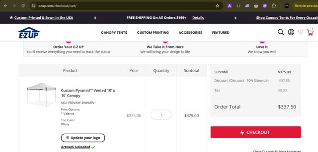 E-Z UP checkout page showing E-Z UP discount code box | Screenshot taken by SimplyCodes community member on Jul 19, 2025
