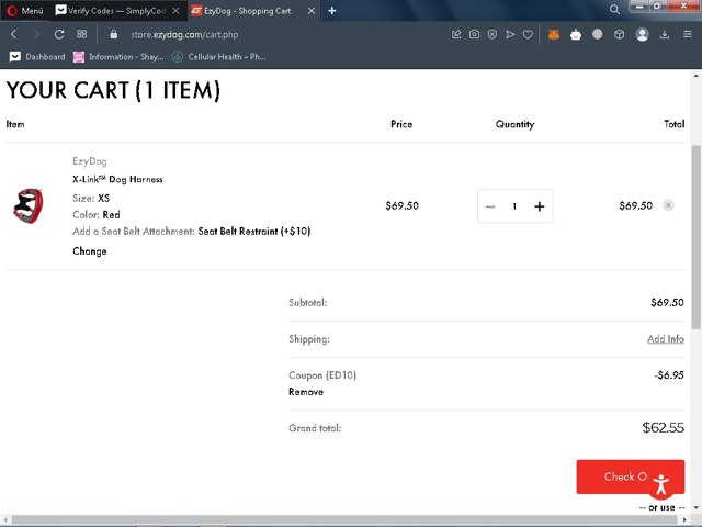 EzyDog checkout page showing EzyDog promo code box | Screenshot taken by SimplyCodes community member on Mar 25, 2023