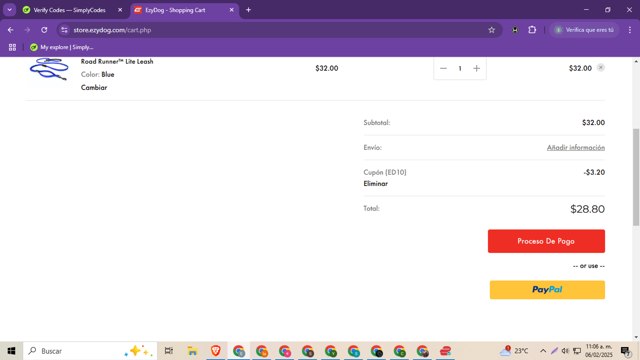 EzyDog checkout page showing EzyDog promo code box | Screenshot taken by SimplyCodes community member on Feb 6, 2025